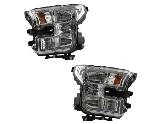 Halogen Headlights; Chrome Housing; Clear Lens; Passenger Side (15-17 F-150 w/ Factory Halogen Headlights)