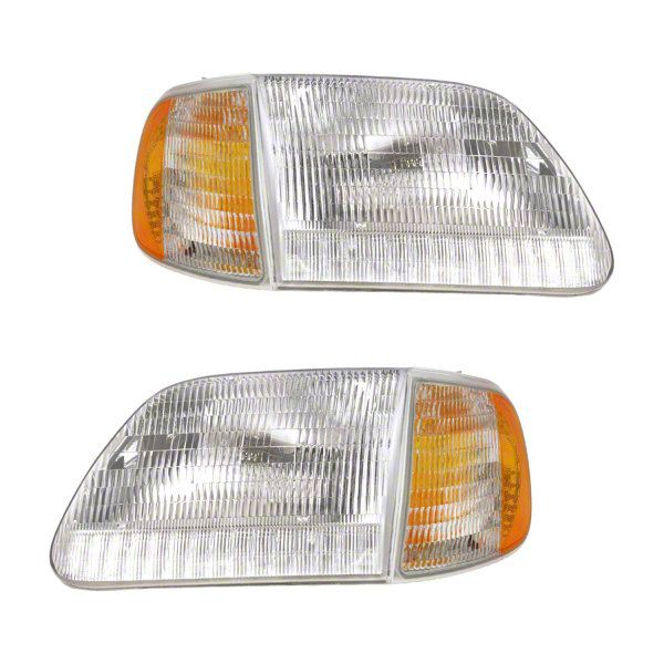 Halogen Headlights with Corner Lights; Chrome Housing; Clear Lens (97-03 F-150)