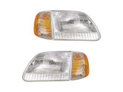 Halogen Headlights with Corner Lights; Chrome Housing; Clear Lens (97-03 F-150)