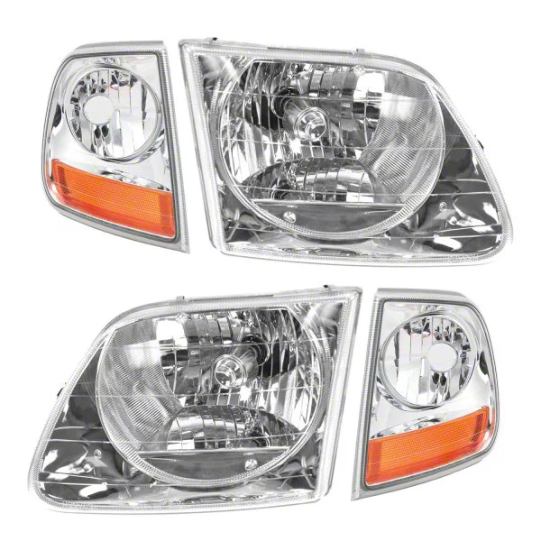 Halogen Headlights with Corner Lights; Chrome Housing; Clear Lens (97-03 F-150)