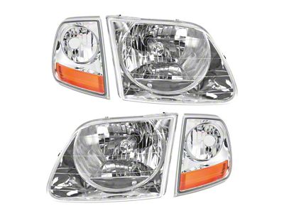Halogen Headlights with Corner Lights; Chrome Housing; Clear Lens (97-03 F-150)