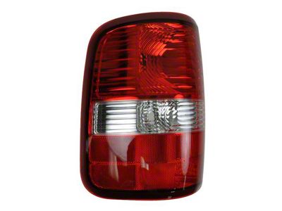 Halogen Tail Light; Chrome Housing; Red Clear Lens; Driver Side (04-08 F-150 Styleside)