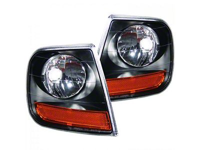 Harley Davidson Style Corner Lights; Black (97-03 F-150)