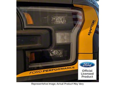 Headlight Accent Decals with Ford Performance and Raptor Logos; Carbon Fiber Black (17-20 F-150 Raptor)