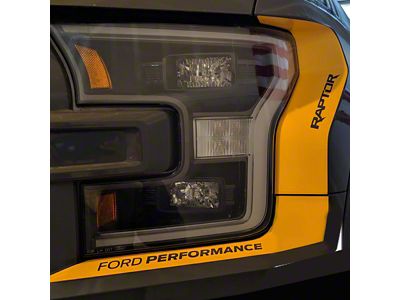 Headlight Accent Decals with Ford Performance and Raptor Logos; Gloss Bright Orange (17-20 F-150 Raptor)