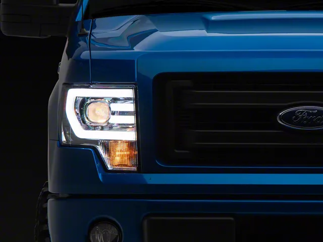 LED DRL Projector Headlights with Amber Corner Lights; Chrome Housing; Clear Lens (09-14 F-150 w/ Factory Halogen Headlights)