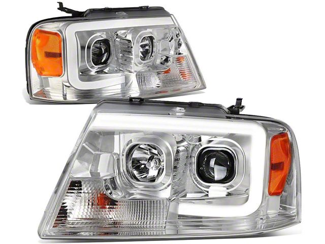 LED DRL G2 Projector Headlights with Amber Corner Lights; Chrome Housing; Clear Lens (04-08 F-150)