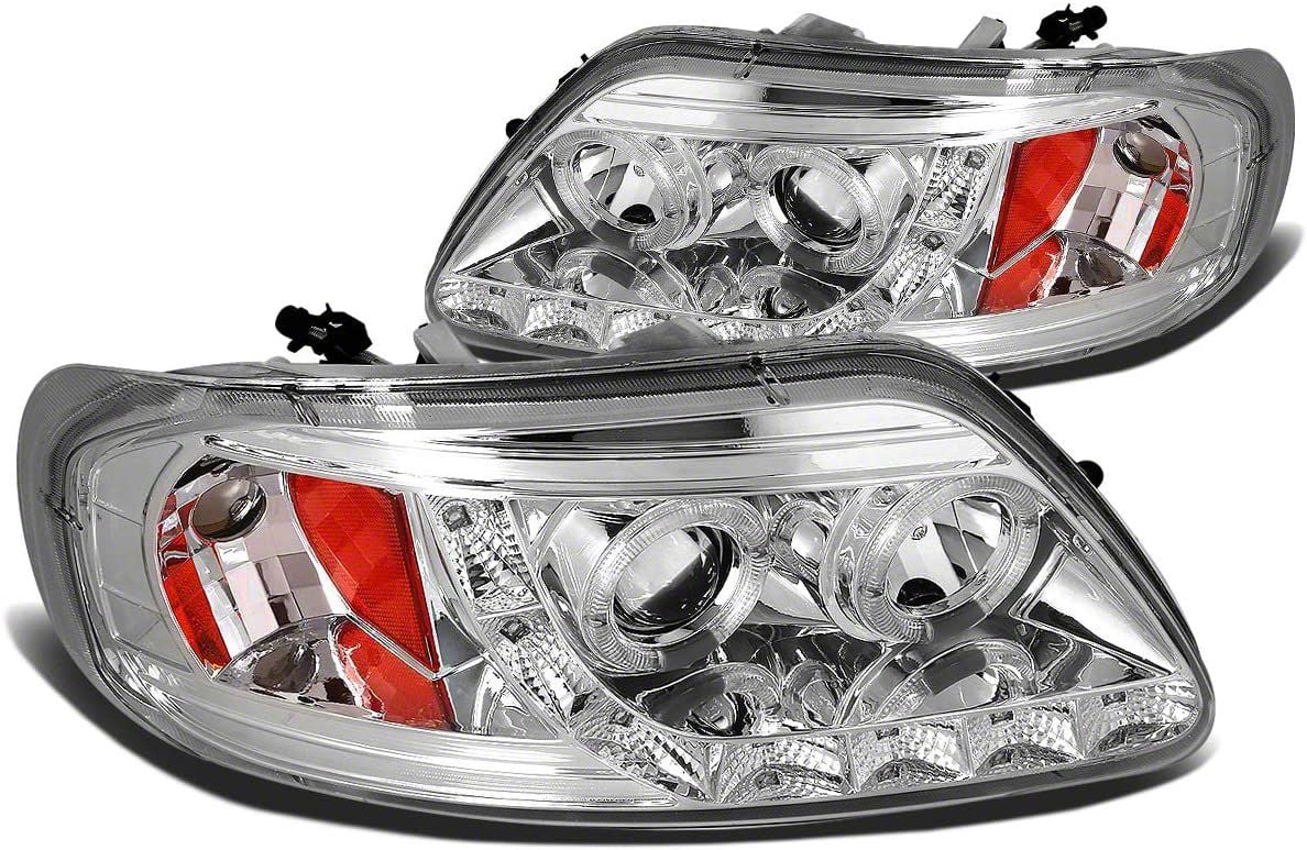 LED DRL Halo Projector Headlights; Chrome Housing; Clear Lens (97-03 F-150)