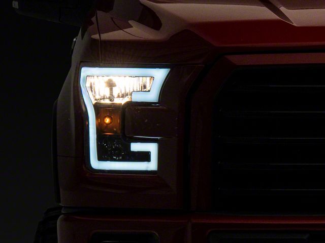 LED DRL Headlights with Amber Corner Lights; Black Housing; Clear Lens (15-17 F-150 w/ Factory Halogen Headlights)