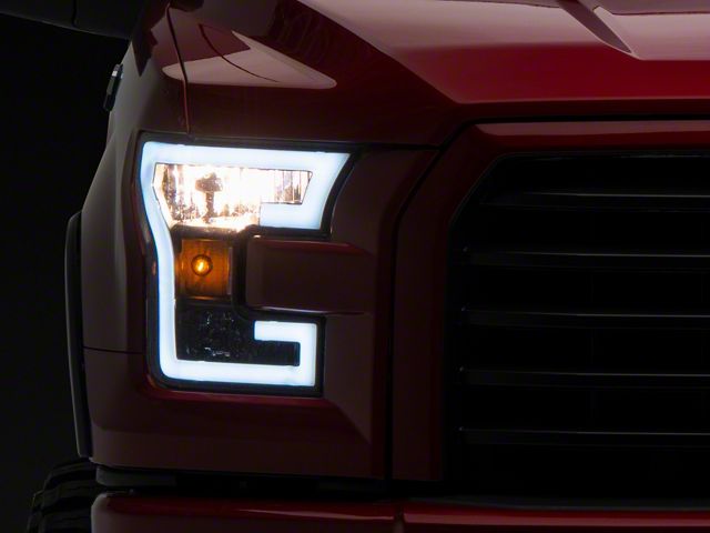 LED DRL Headlights with Clear Corner Lights; Black Housing; Clear Lens (15-17 F-150 w/ Factory Halogen Headlights)