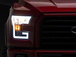 LED DRL Headlights with Amber Corner Lights; Chrome Housing; Clear Lens (15-17 F-150 w/ Factory Halogen Headlights)