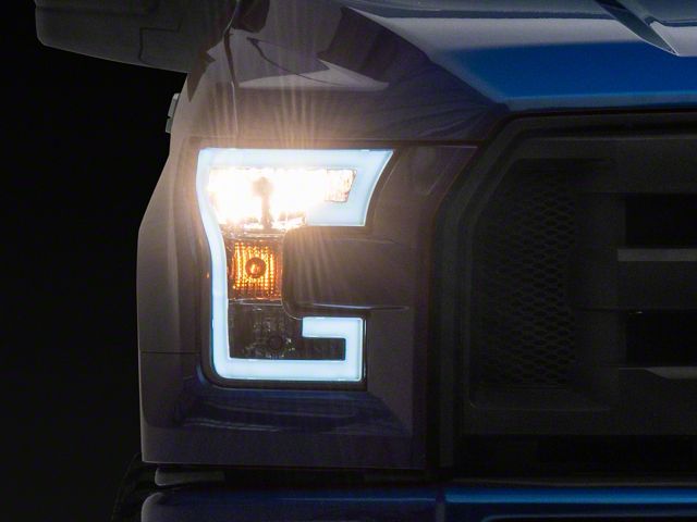 LED DRL Headlights with Clear Corner Lights; Chrome Housing; Smoked Lens (15-17 F-150 w/ Factory Halogen Headlights)