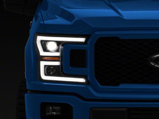 LED DRL Projector Headlights with Amber Corner Lights; Black Housing; Clear Lens (18-20 F-150 w/ Factory Halogen Headlights)