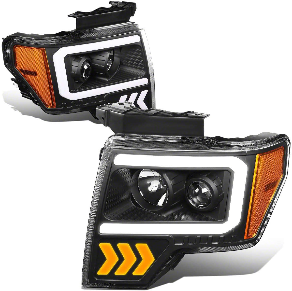 LED DRL Projector Headlights with Amber Corner Lights; Black Housing; Clear Lens (09-14 F-150 w/ Factory Halogen Headlights)