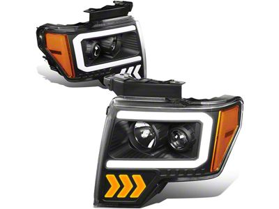 LED DRL Projector Headlights with Amber Corner Lights; Black Housing; Clear Lens (09-14 F-150 w/ Factory Halogen Headlights)