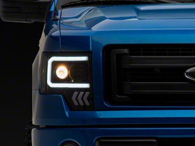 LED DRL Projector Headlights with Clear Corner Lights; Black Housing; Clear Lens (09-14 F-150 w/ Factory Halogen Headlights)