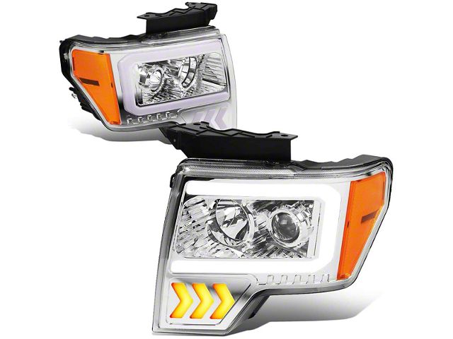 LED DRL Projector Headlights with Amber Corner Lights; Chrome Housing; Smoked Lens (09-14 F-150 w/ Factory Halogen Headlights)