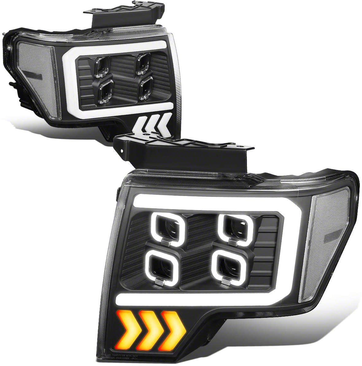 LED DRL Quad Projector Headlights with Clear Corner Lights; Black Housing; Clear Lens (09-14 F-150 w/ Factory Halogen Headlights)