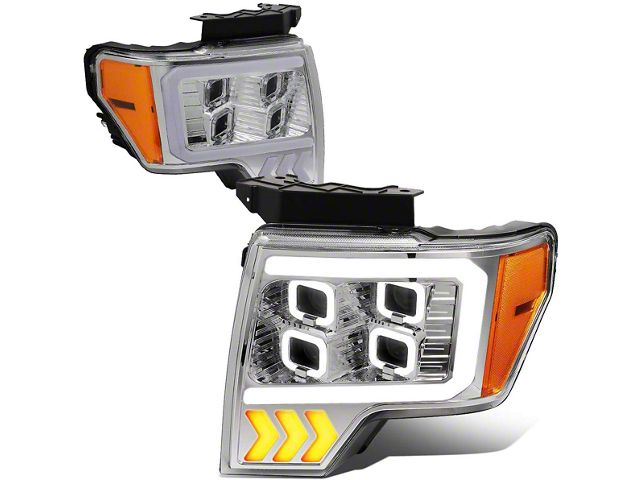 LED DRL Quad Projector Headlights with Amber Corner Lights; Chrome Housing; Smoked Lens (09-14 F-150 w/ Factory Halogen Headlights)