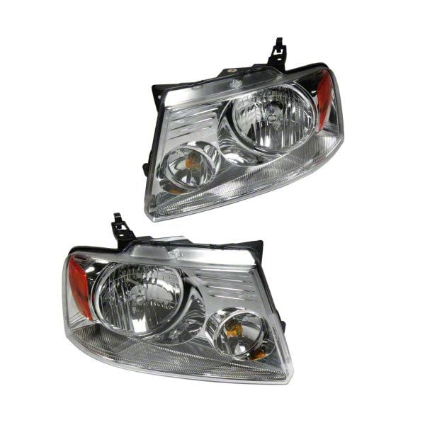 Headlights; Chrome Housing; Clear Lens (04-08 F-150)