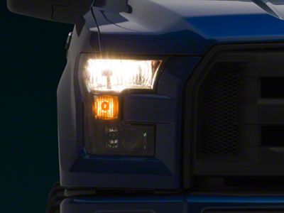 Headlights with Amber Corners; Black Housing; Clear Lens (15-17 F-150 w/ Factory Halogen Headlights)