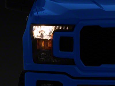 Headlights with Amber Corners; Black Housing; Clear Lens (18-20 F-150 w/ Factory Halogen Headlights)