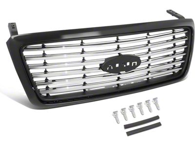 Horizontal Slat Style Upper Replacement Grille; Black with Chrome Slats (04-08 F-150)