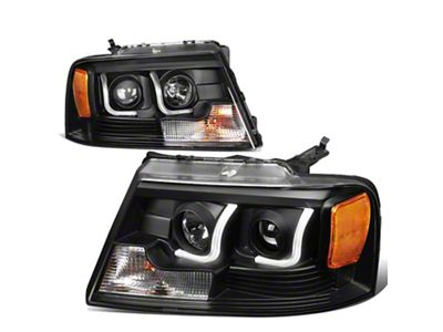 J-Bar LED DRL Projector Headlights with Amber Corners; Black Housing; Clear Lens (04-08 F-150)