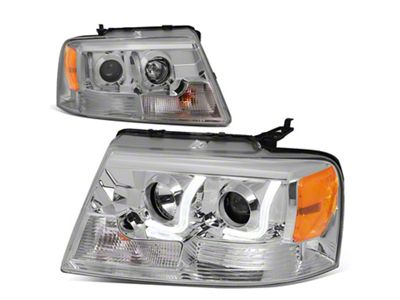 J-Bar LED DRL Projector Headlights with Amber Corners; Chrome Housing; Clear Lens (04-08 F-150)