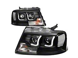 J-Bar LED DRL Projector Headlights with Clear Corners; Black Housing; Clear Lens (04-08 F-150)