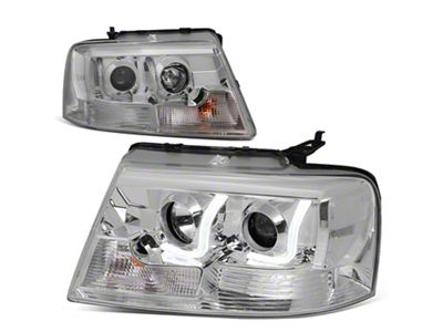 J-Bar LED DRL Projector Headlights with Clear Corners; Chrome Housing; Clear Lens (04-08 F-150)
