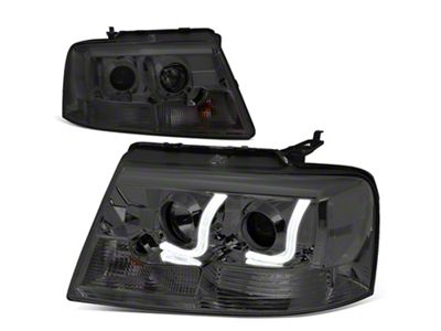 J-Bar LED DRL Projector Headlights with Clear Corners; Chrome Housing; Smoked Lens (04-08 F-150)