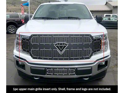 Laser Cut Rivet Mesh Upper Replacement Grille with Two 12-Inch LED Light Bars; Black (15-17 F-150 w/o Forward Facing Camera, Excluding Raptor)