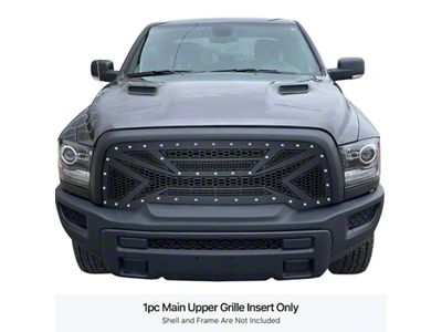 Laser Cut Rivet Mesh Upper Replacement Grille with Two 12-Inch LED Light Bars; Black (18-20 F-150 w/o Forward Facing Camera, Excluding Raptor)