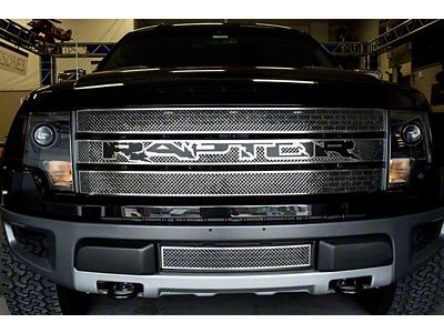 Laser Mesh Upper Grille Overlay with Raptor Logo; Black Brushed (10-14 F-150 Raptor)