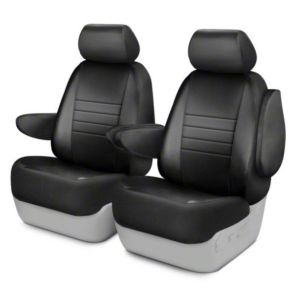 Fia F150 LeatherLite Series Front Seat Covers; Black SL6726 BLK/BLK (0914 F150 w/ Bucket