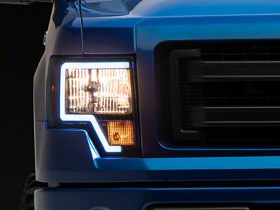 LED Bar Factory Style Headlights with Amber Reflectors; Black Housing; Clear Lens (09-14 F-150 w/ Factory Halogen Headlights)