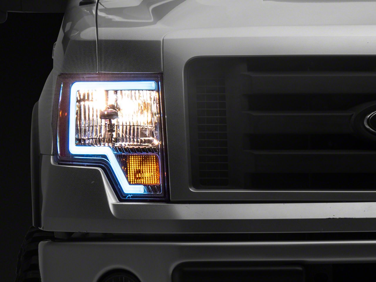 LED Bar Factory Style Headlights with Amber Reflectors; Chrome Housing; Clear Lens (09-14 F-150 w/ Factory Halogen Headlights)