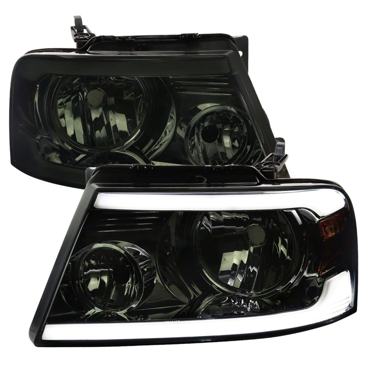 LED Bar Factory Style Headlights; Chrome Housing; Smoked Lens (04-08 F-150)