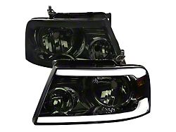 LED Bar Factory Style Headlights; Chrome Housing; Smoked Lens (04-08 F-150)