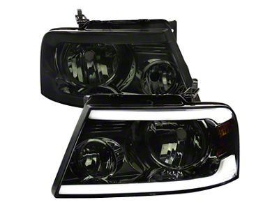LED Bar Factory Style Headlights; Chrome Housing; Smoked Lens (04-08 F-150)