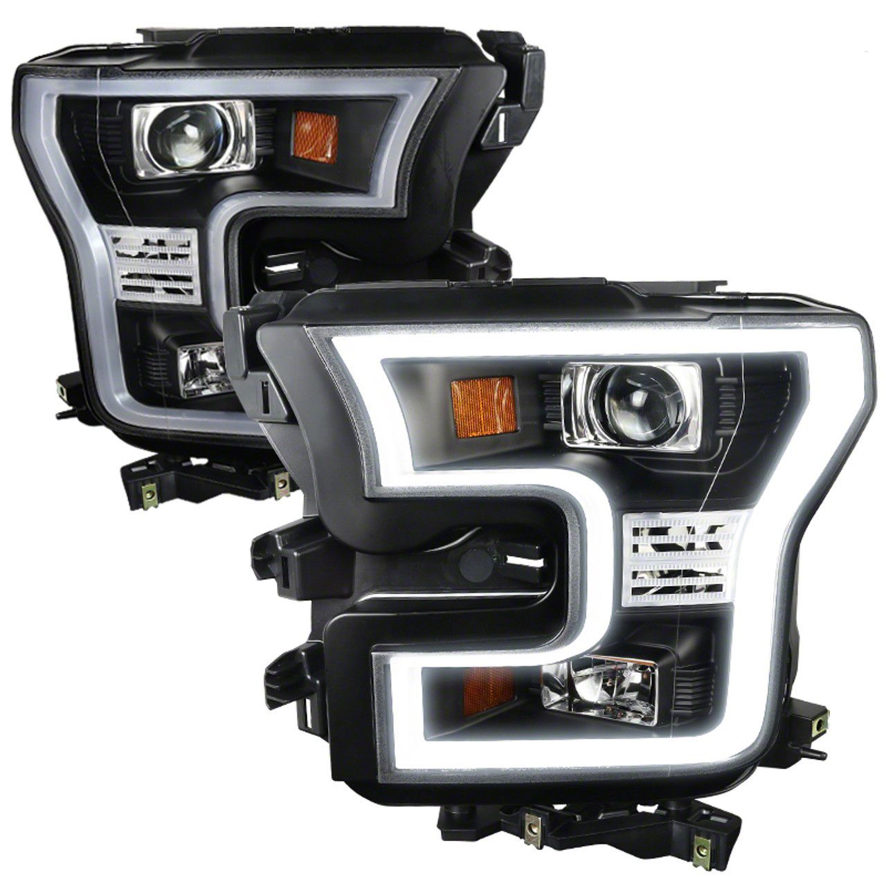 LED Bar Projector Headlights; Matte Black Housing; Clear Lens (15-17 F-150 w/ Factory Halogen Headlights)