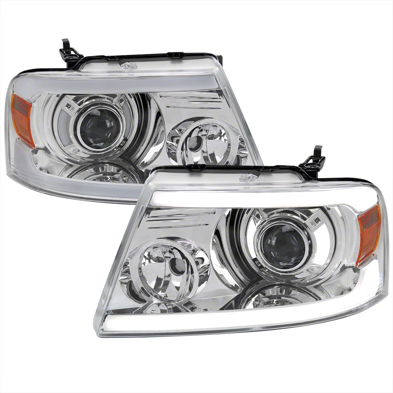 LED Bar Projector Style Headlights; Chrome Housing; Clear Lens (04-08 F-150)
