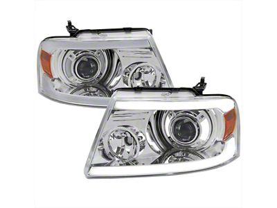 LED Bar Projector Style Headlights; Chrome Housing; Clear Lens (04-08 F-150)