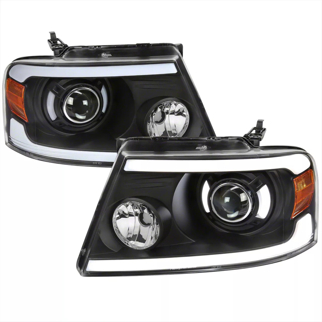 LED Bar Projector Style Headlights; Matte Black Housing; Clear Lens (04-08 F-150)