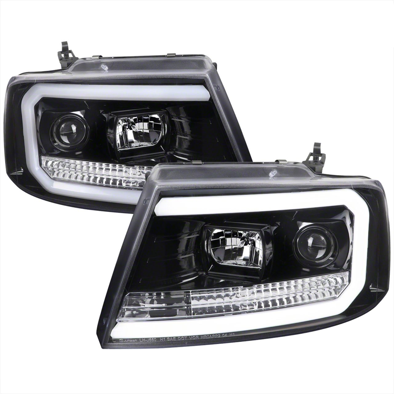 LED C-Bar Projector Headlights; Jet Black Housing; Clear Lens (04-08 F-150)