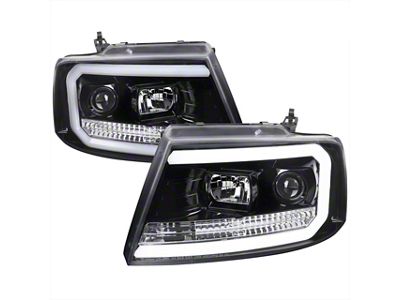 LED C-Bar Projector Headlights; Jet Black Housing; Clear Lens (04-08 F-150)