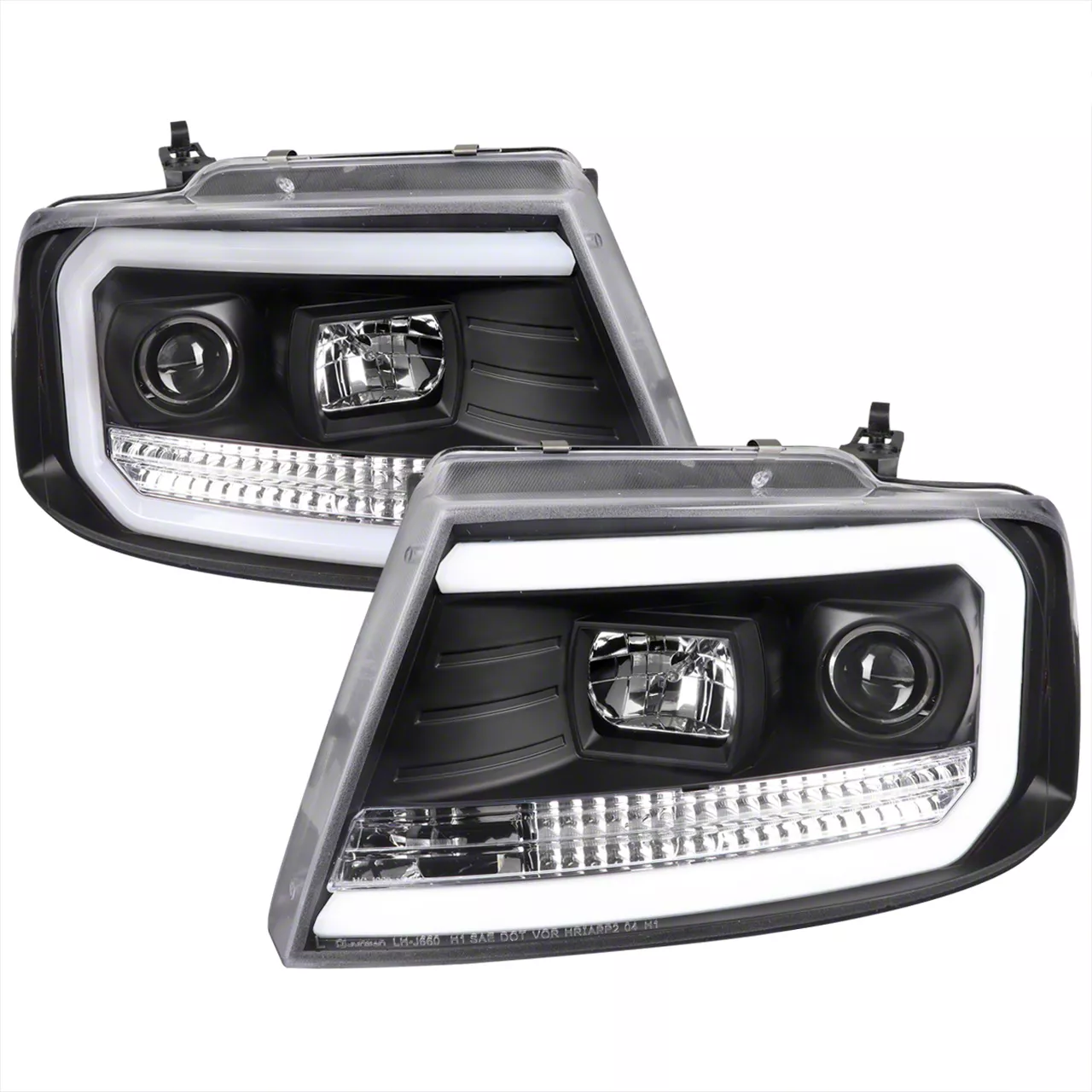 LED C-Bar Projector Headlights; Matte Black Housing; Clear Lens (04-08 F-150)