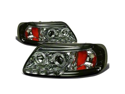 LED DRL Halo Projector Headlights; Black Housing; Smoked Lens (97-03 F-150)