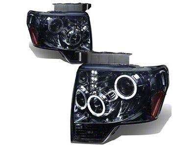 LED DRL Halo Projector Headlights; Chrome Housing; Smoked Lens (09-14 F-150 w/ Factory Halogen Headlights)